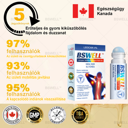 Lidocain Fájdalomcsillapító Roll-On Gélt(csökkenti az ízületi duzzanatot, fájdalmat, merevséget, bőrpírt, melegséget, fájdalmat és ízületi fáradtságot ), 4% Lidocain, Glükozamin, MSM, Arnica, Chondroitin, K2-vitamin🔥