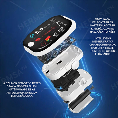 【HIVATALOS ÁRUHÁZ】HERMSA Precíziós Multifunkcionális Non-Invazív Orvosi Készülék (vércukorszint, oxigéntelítettség és vérnyomás mérésére) [Pontosság 99,9%].🔥🔥🔥🔥